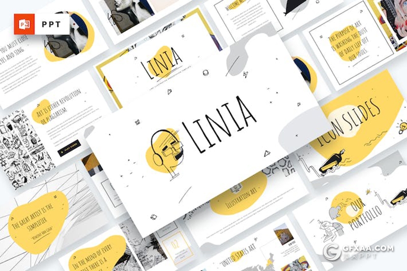 40页创意线条手绘涂鸦插画商业商务国外PPT模板 - 顶尖PPT