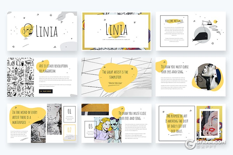 40页创意手绘线条涂鸦插画商业商务风格国外keynote模板 - 顶尖PPT