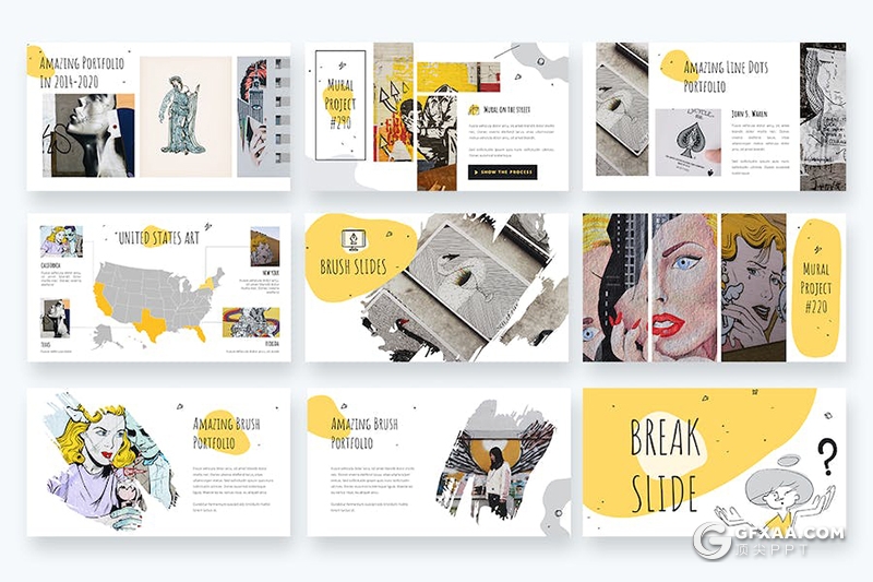 40页创意手绘线条涂鸦插画商业商务风格国外keynote模板 - 顶尖PPT