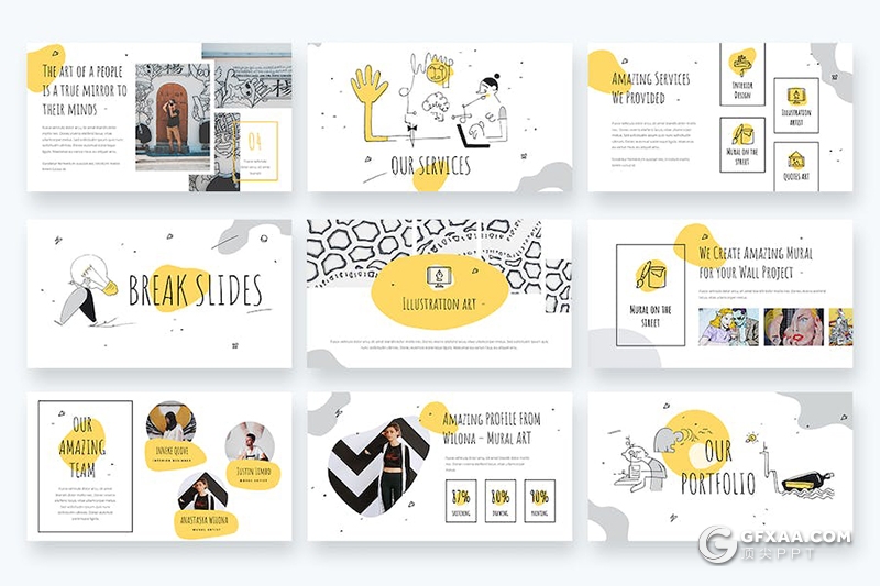 40页创意手绘线条涂鸦插画商业商务风格国外keynote模板 - 顶尖PPT