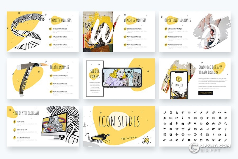 40页创意手绘线条涂鸦插画商业商务风格国外keynote模板 - 顶尖PPT