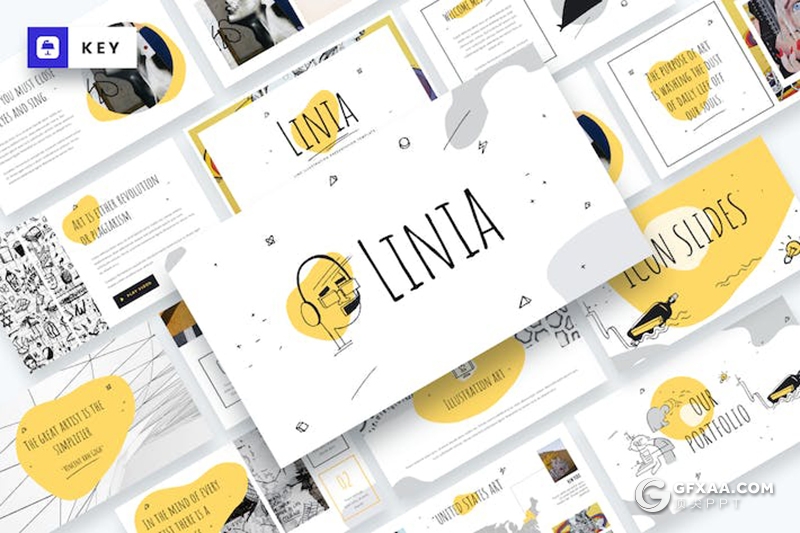 40页创意手绘线条涂鸦插画商业商务风格国外keynote模板 - 顶尖PPT