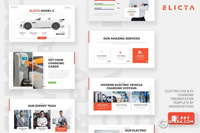 41页大气新能源电动汽车产品展示介绍产品发布国外PPT模板 - 顶尖PPT