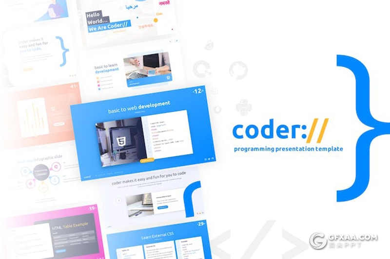 程序员代码编辑器宣传展示电脑编程工具介绍推广国外PPT模板11种配色 - 顶尖PPT