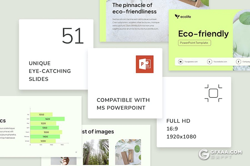 51页极简小清新绿色环保环境宣传展示主题国外PPT模板 - 顶尖PPT