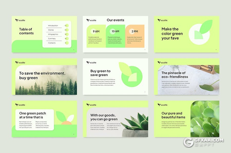 51页极简小清新绿色环保环境宣传展示主题国外PPT模板 - 顶尖PPT