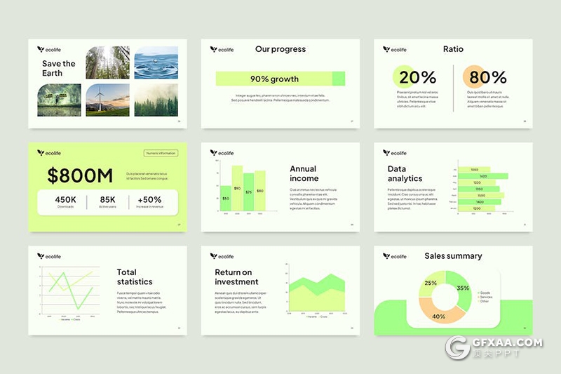 51页极简小清新绿色环保环境宣传展示主题国外PPT模板 - 顶尖PPT
