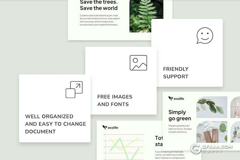 51页极简小清新绿色环保环境宣传展示主题国外PPT模板 - 顶尖PPT