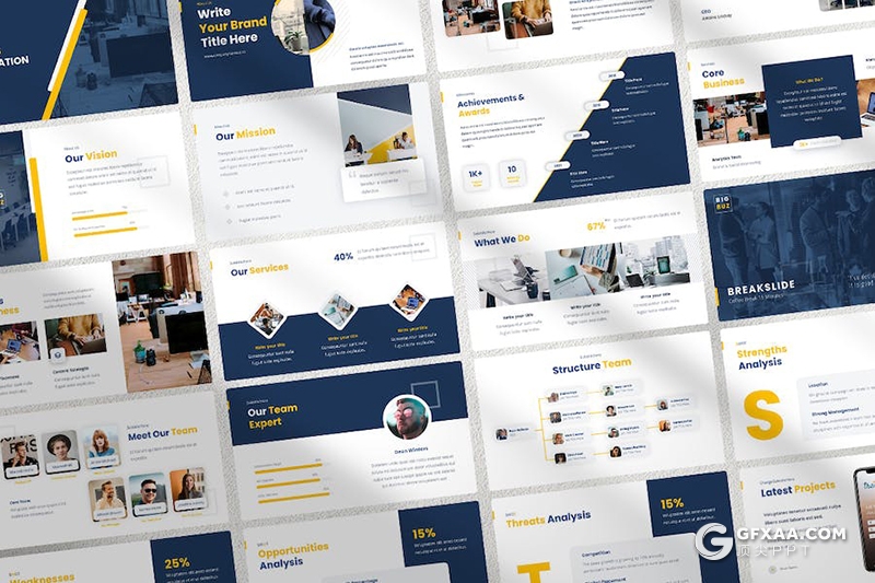 34页蓝黄色业务建议书商业计划企业介绍工作总结通用国外keynote模板 - 顶尖PPT