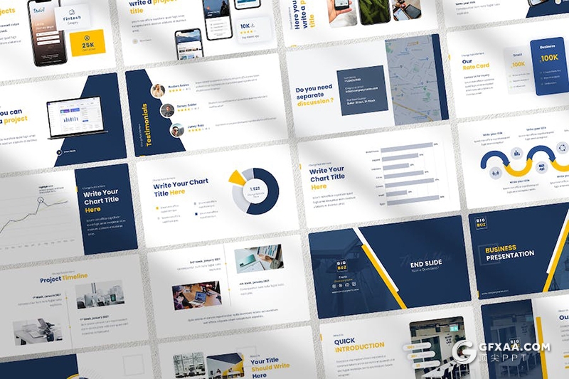 34页蓝黄色业务建议书商业计划企业介绍工作总结通用国外keynote模板 - 顶尖PPT