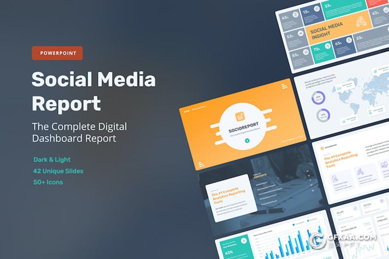 42页社交媒体报告网络财务数据分析通用国外PPT模板 - 顶尖PPT