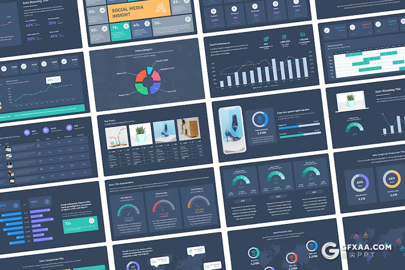 42页社交媒体报告网络财务数据分析通用国外PPT模板 - 顶尖PPT