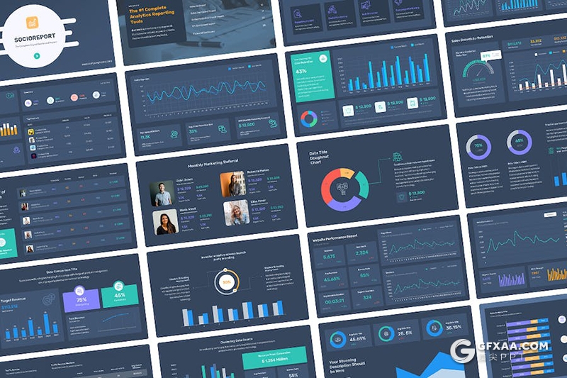42页社交媒体报告网络财务数据分析通用国外PPT模板 - 顶尖PPT