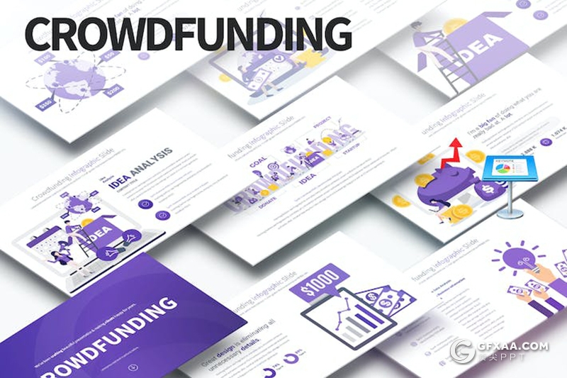 创意众筹概念金融理财插画信息图形国外keynote模板11种配色 - 顶尖PPT