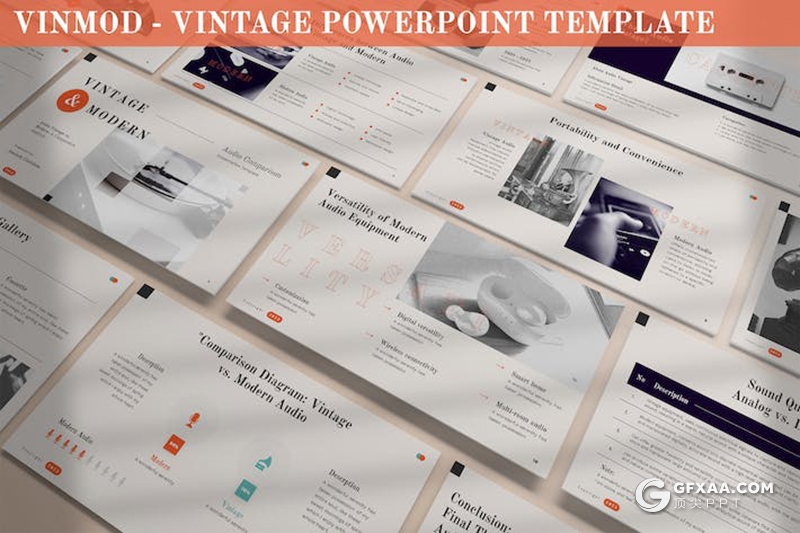 30页复古风产品介绍展示宣传通用国外PPT模板6种配色2款尺寸 - 顶尖PPT