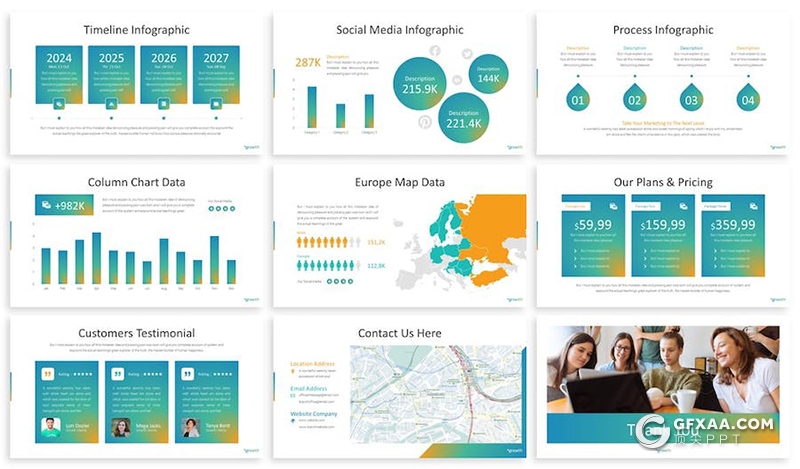 30页渐变色商务合作商业计划企业总结汇报多用途国外PPT模板3种配色2款尺寸 - 顶尖PPT