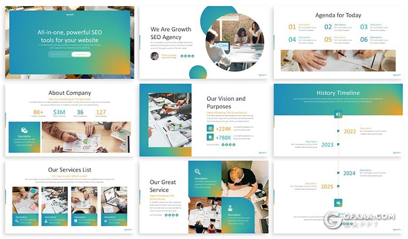 30页渐变色商务合作商业计划企业总结汇报多用途国外PPT模板3种配色2款尺寸 - 顶尖PPT