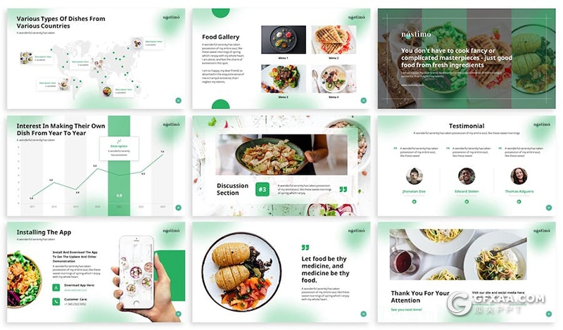 30页餐厅餐饮美食介绍宣传主题通用国外PPT模板3种配色2款尺寸 - 顶尖PPT