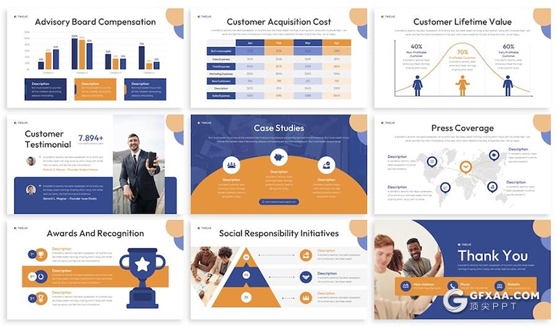 30页企业年度总结报告商业计划商务通用国外PPT模板6种配色2款尺寸 - 顶尖PPT