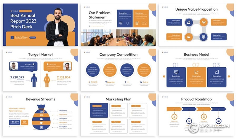 30页企业年度总结报告商业计划商务通用国外PPT模板6种配色2款尺寸 - 顶尖PPT