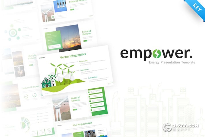 绿色环保生态新能源太阳能风力发电项目宣传介绍国外keynote模板11种配色 - 顶尖PPT
