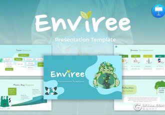 卡通插画风保护环境爱护地球自然绿化国外keynote模板 - 顶尖PPT