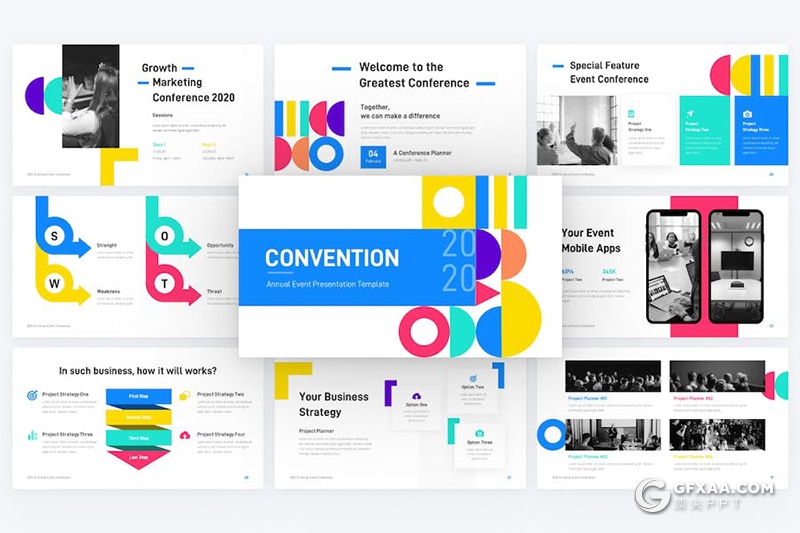 64页创意会议活动商业计划通用国外PPT模板10种配色 - 顶尖PPT