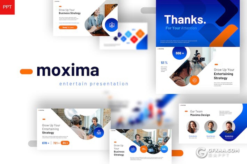 30页创意精美蓝橙色企业合作商业计划年总结汇报通国外PPT模板 - 顶尖PPT