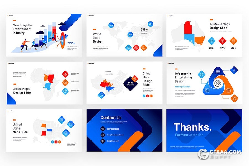 30页创意精美蓝橙色企业合作商业计划年总结汇报通国外PPT模板 - 顶尖PPT