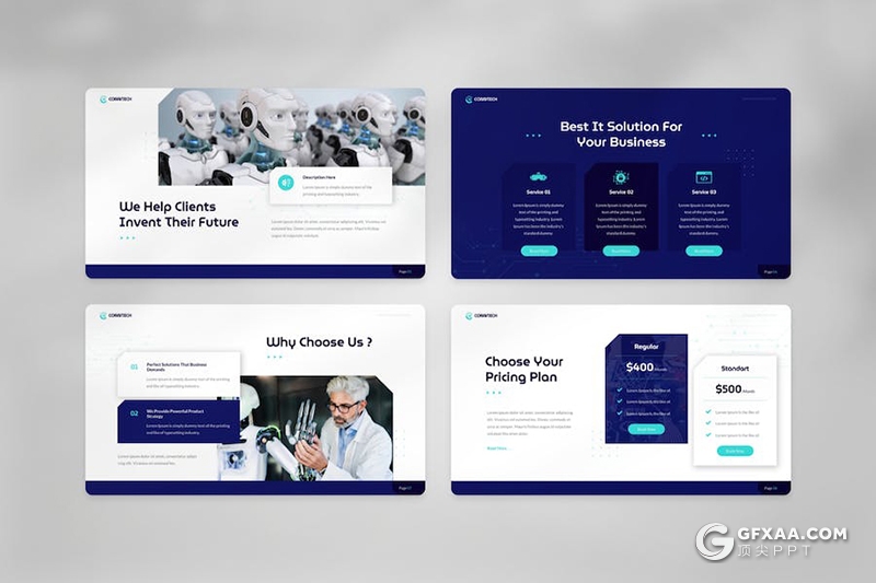 15页VR科技技术产品研发机器人解决方案国外PPT模板 - 顶尖PPT