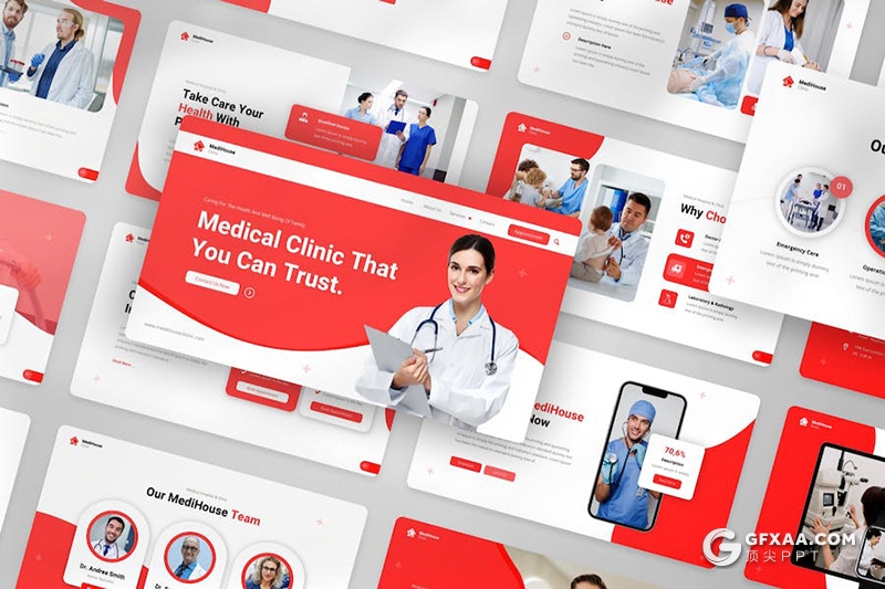 15页医务室医疗诊所专家团队介绍国外PPT模板 - 顶尖PPT