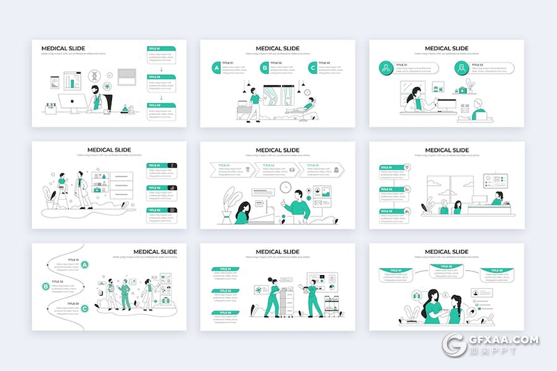 20页线条矢量医学医疗场景插画图形国外PPT模板 - 顶尖PPT