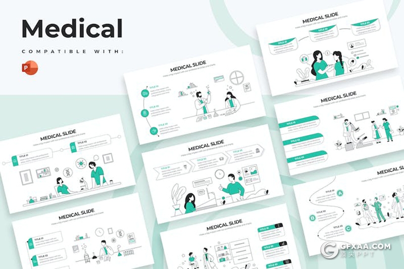 20页线条矢量医学医疗场景插画图形国外PPT模板 - 顶尖PPT
