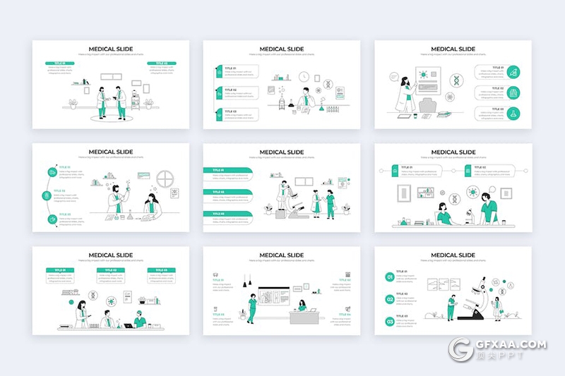 20页线条矢量医学医疗场景插画图形国外PPT模板 - 顶尖PPT