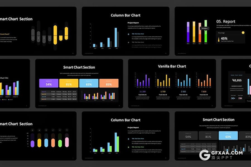 40页多色彩条形柱形图信息图keynote模板 - 顶尖PPT