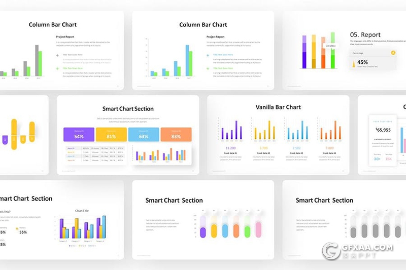 40页多色彩条形柱形图信息图keynote模板 - 顶尖PPT