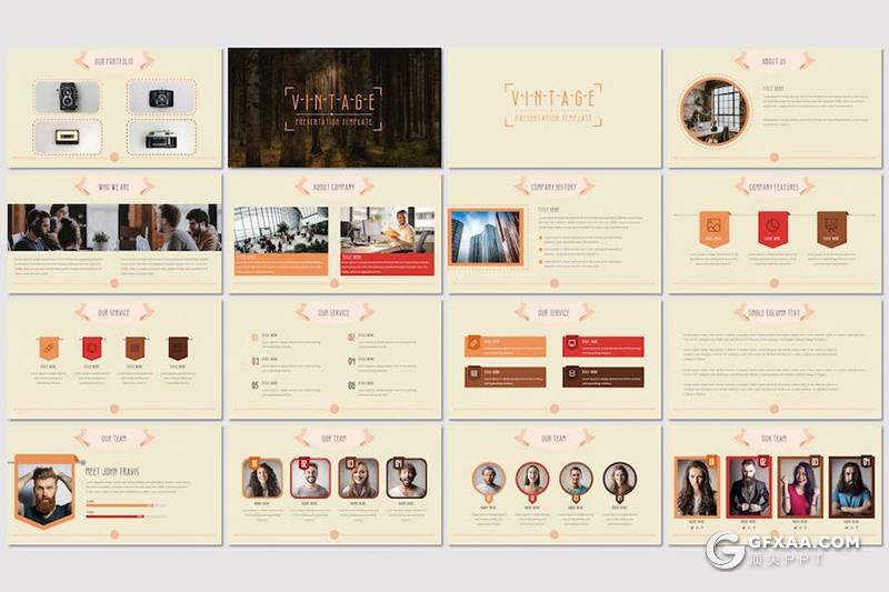 复古风企业团队介绍年计划总结通用国外keynote模板5种配色2款尺寸 - 顶尖PPT