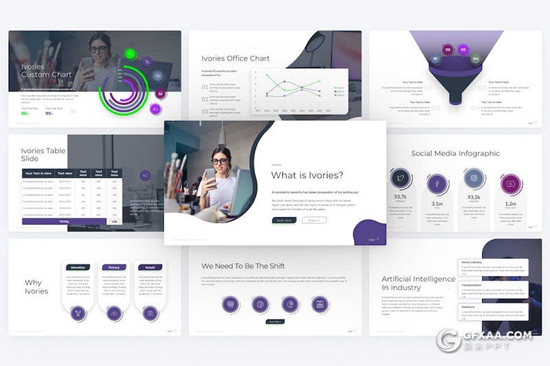50页紫色创意企业合作年计划总结汇报通用国外PPT模板 - 顶尖PPT