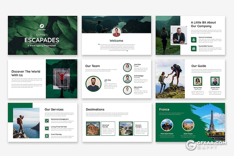 50页户外探险旅行景点分析旅行社国外PPT模板 - 顶尖PPT