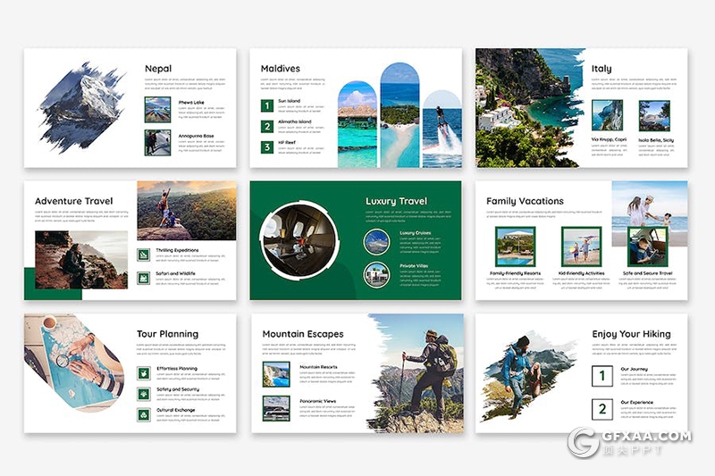 50页户外探险旅行景点分析旅行社国外PPT模板 - 顶尖PPT