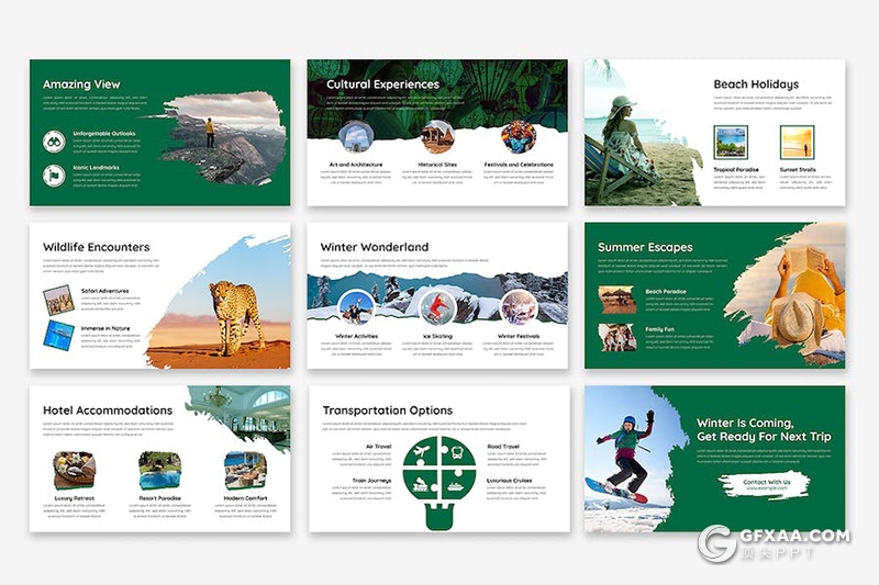 50页户外探险旅行景点分析旅行社国外PPT模板 - 顶尖PPT