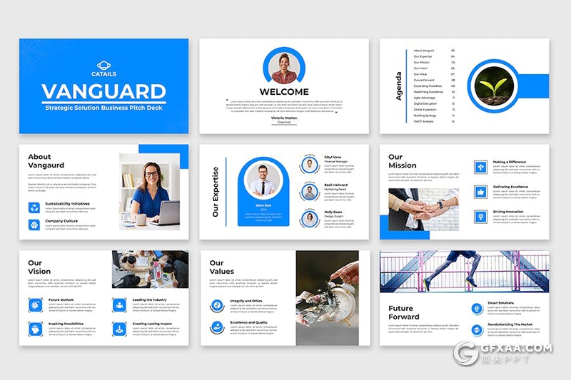 48页蓝色大气企业年计划季度总结汇报商务国外PPT模板 - 顶尖PPT