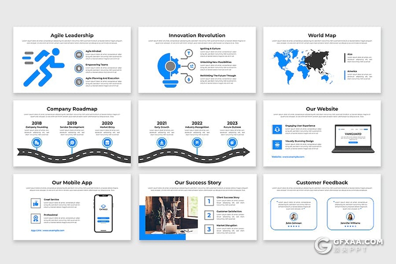 48页蓝色大气企业年计划季度总结汇报商务国外PPT模板 - 顶尖PPT
