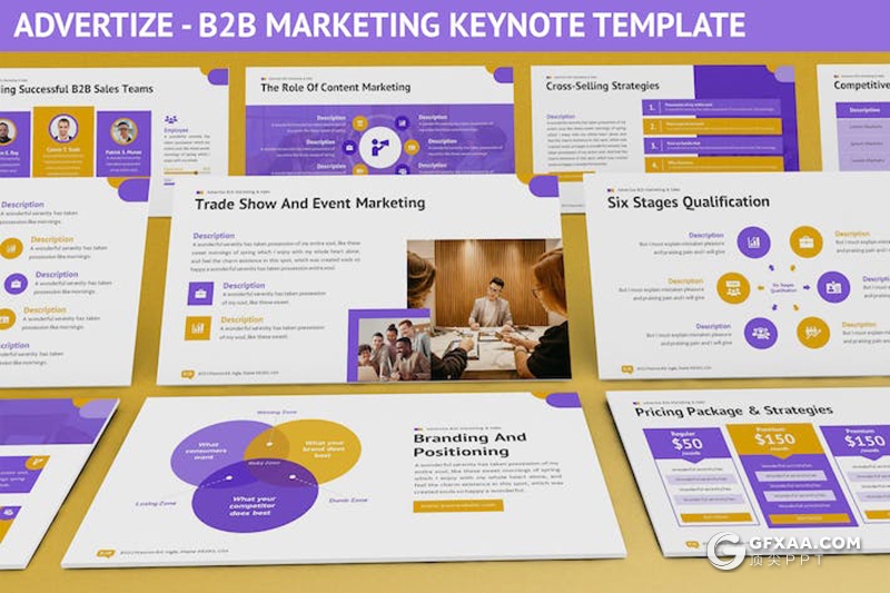 广告B2B营销商业计划项目合作主题国外keynote模板6种配色2款尺寸 - 顶尖PPT