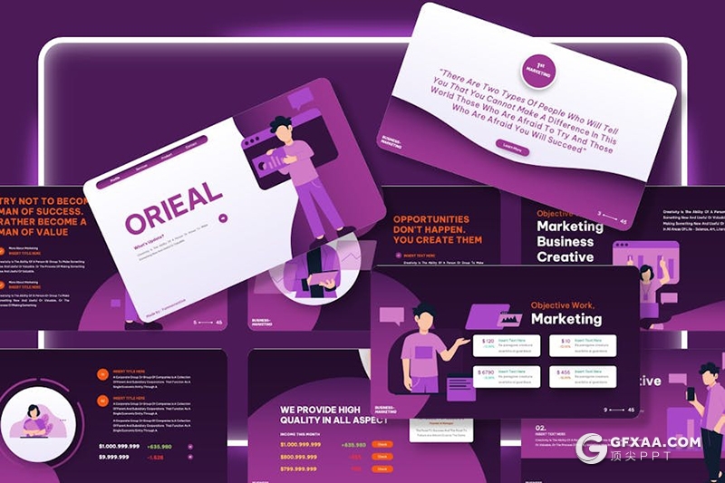 紫色大气市场营销年计划总结汇报策略人物插画多用途国外keynote模板 - 顶尖PPT