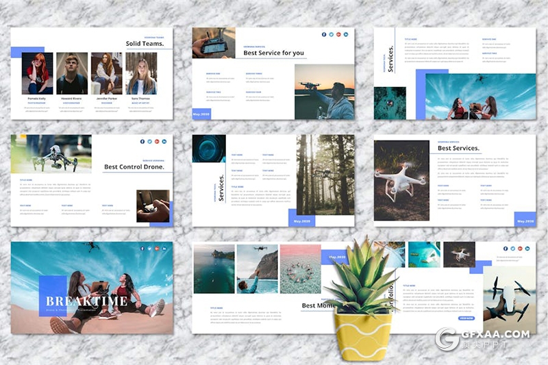 无人机摄影介绍宣传研发国外keynote模板5种配色 - 顶尖PPT