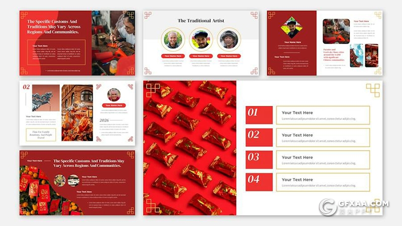 24页红色中国新年节日庆祝文化传播keynote模板 - 顶尖PPT