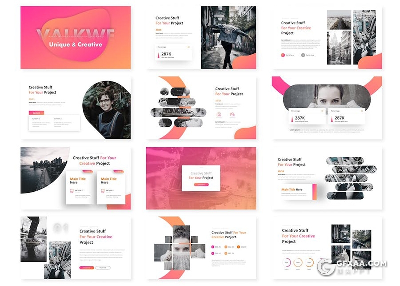 创意年计划总结汇报市场营销主题国外keynote模板5种配色 - 顶尖PPT