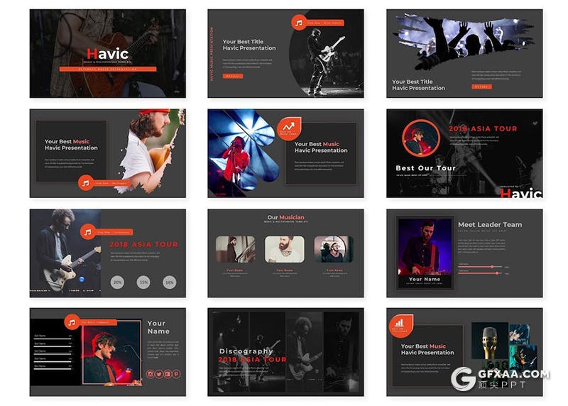 30页音乐演唱会活动策划国外PPT模板5种配色 - 顶尖PPT