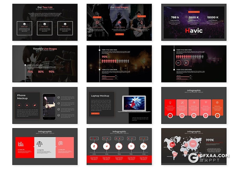 30页音乐演唱会活动策划国外PPT模板5种配色 - 顶尖PPT